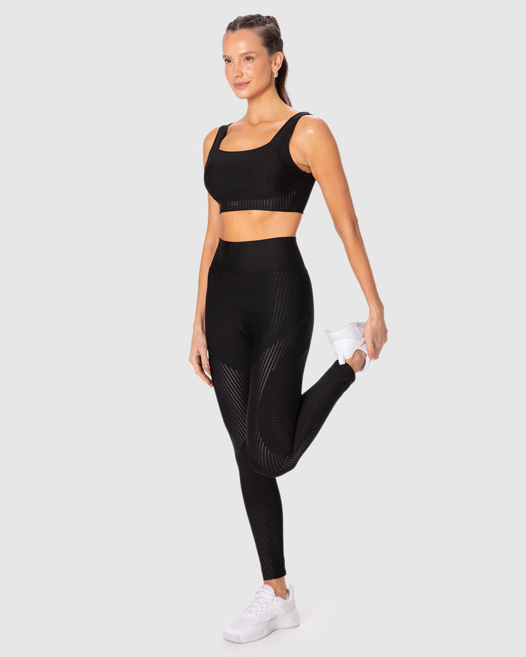 Calça Legging Esportiva Feminina Estampa Efeito PU Malha Dry Malwee Active