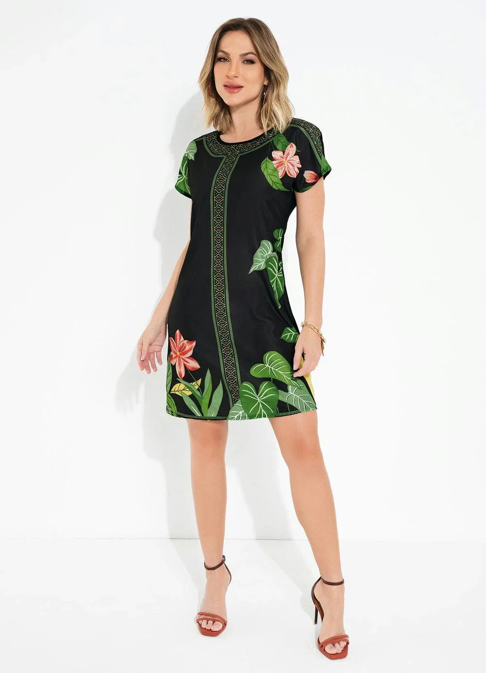 Rovitex - Vestido Preto com Mangas Curtas Rovitex