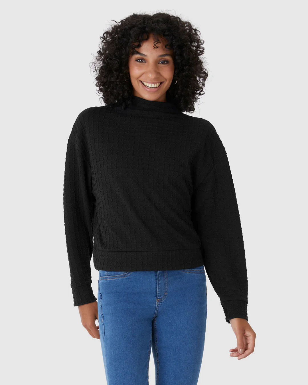 Blusão Amplo Feminino Gola Alta Em Jacquard Texturizado