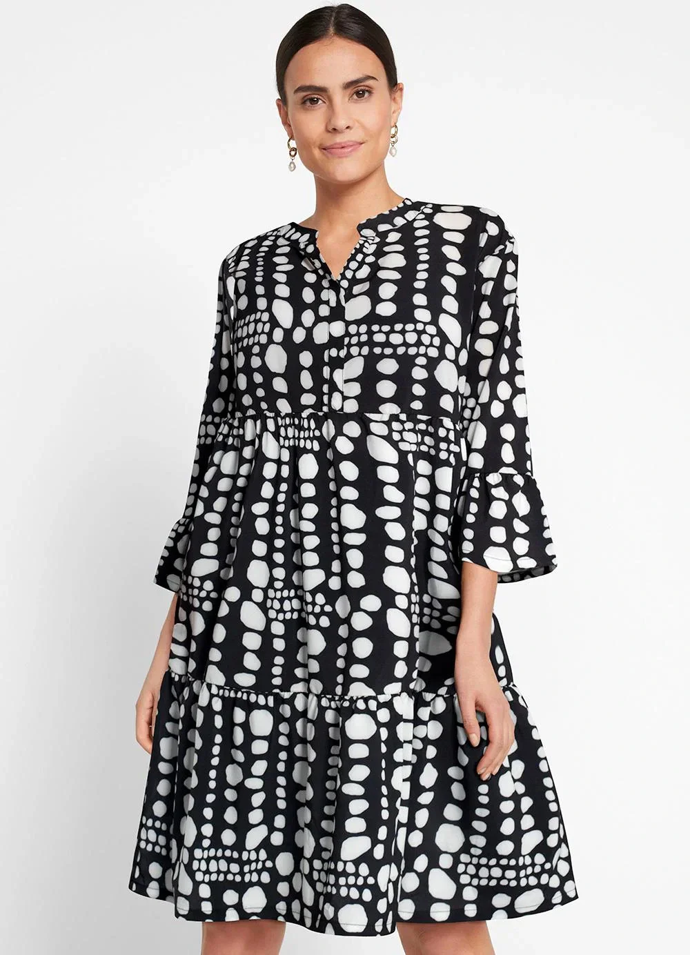 bonprix - Vestido Poá Abstrato em Crepe Plano