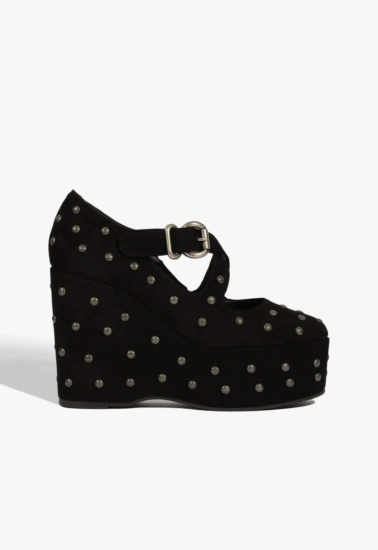 Scarpin Plataforma Myriam Studs Camurça Preta