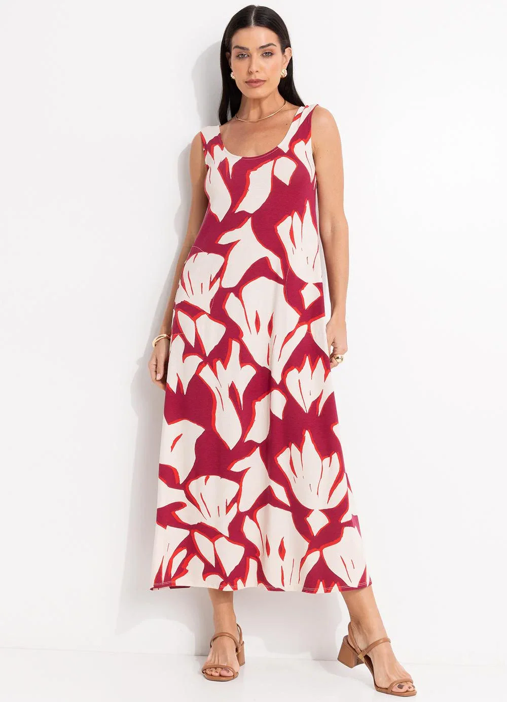 Quintess - Vestido Abstrato Bicolor em Malha de Viscose