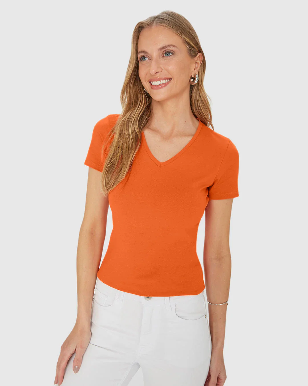 Camiseta Básica Feminina Decote V Em Algodão