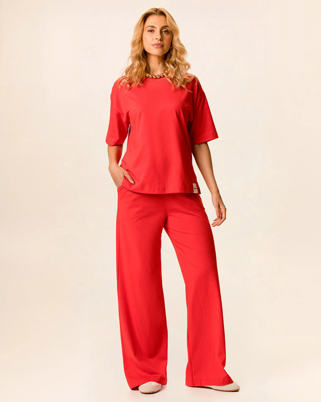 Calça Wide Leg Feminina Cadarço Frontal Bolso Faca Em Malha Do Abraço