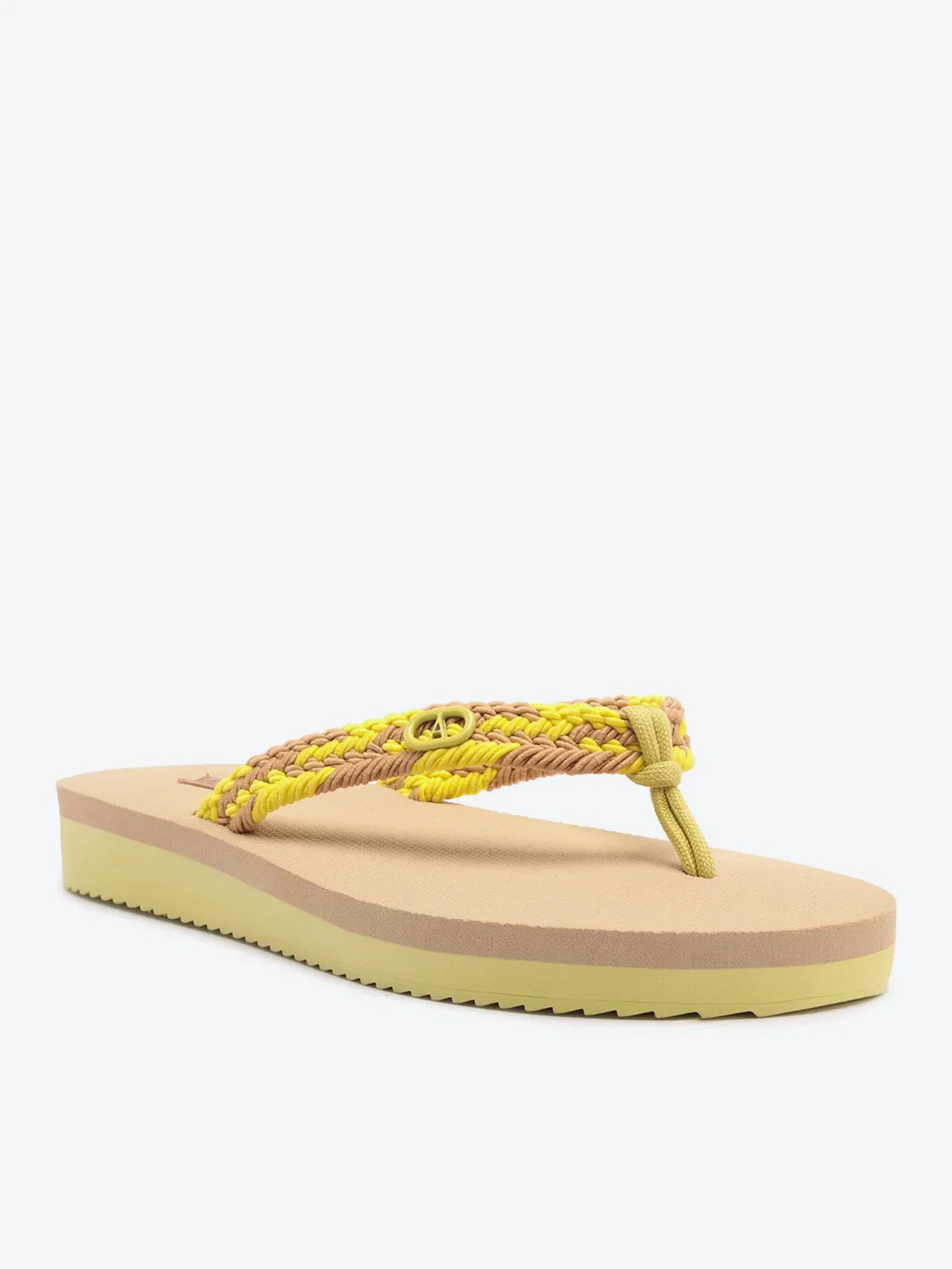 Sandália Papete Flatform Tiras Crochê Amarela
