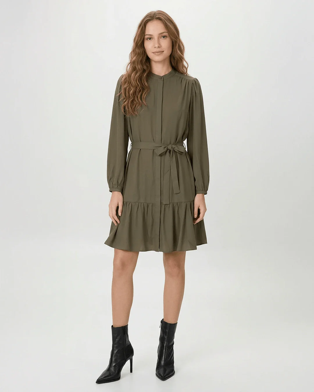 Vestido Feminino Evasê Fecho Por Botão Manga 7/8 Em Crepe Leve - ENFIM