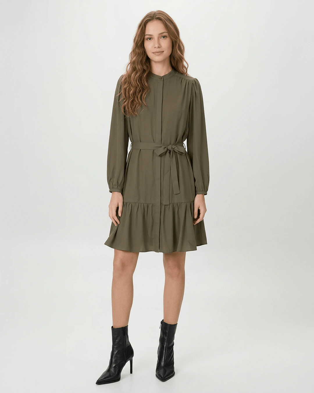 Vestido Feminino Evasê Fecho Por Botão Manga 7/8 Em Crepe Leve - ENFIM