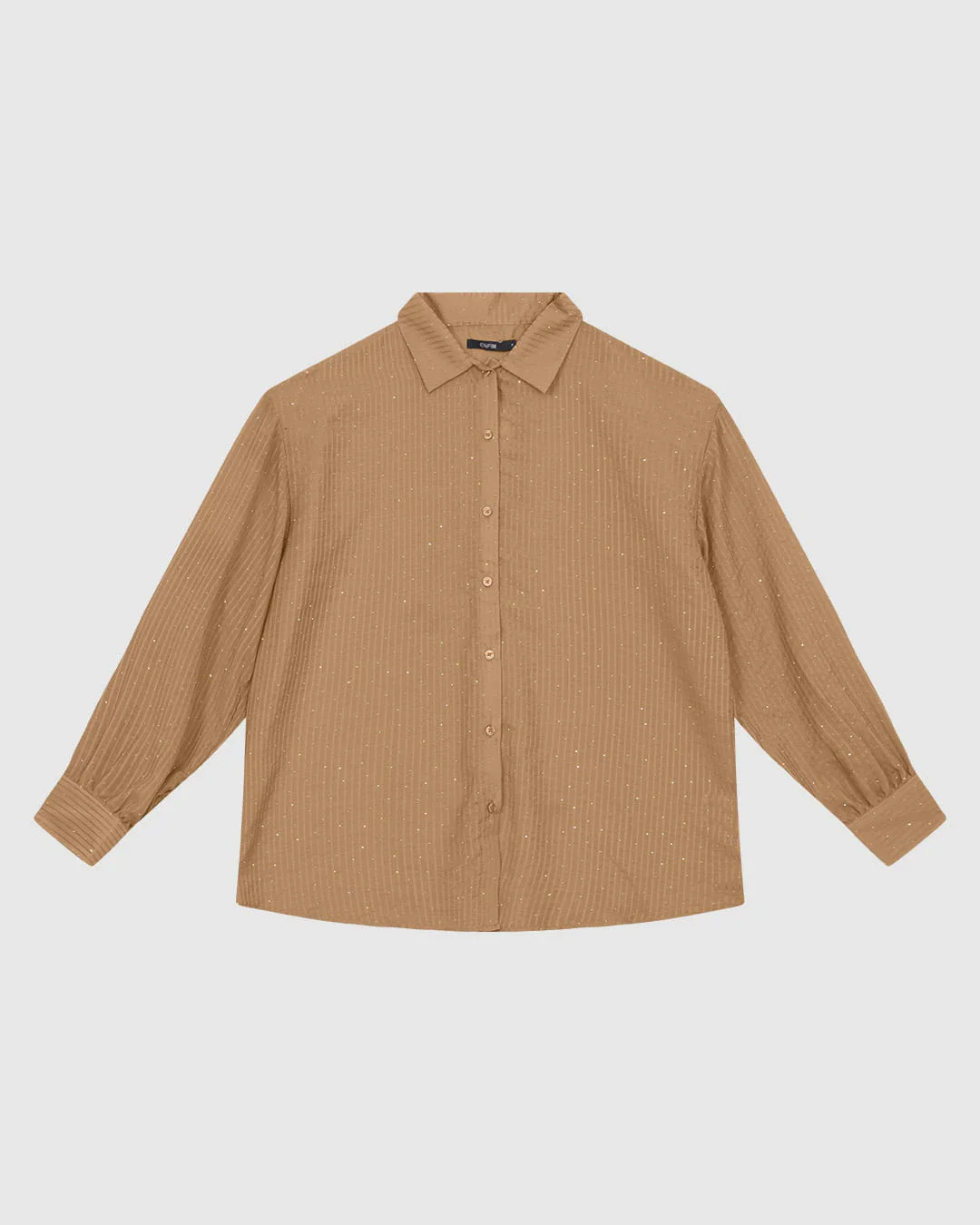 Camisa Ampla Feminina Aplique Strass Em Tecido Listrado Brilho - ENFIM