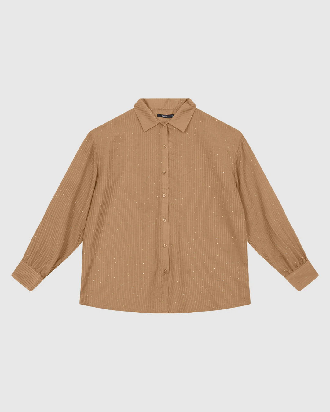 Camisa Ampla Feminina Aplique Strass Em Tecido Listrado Brilho - ENFIM
