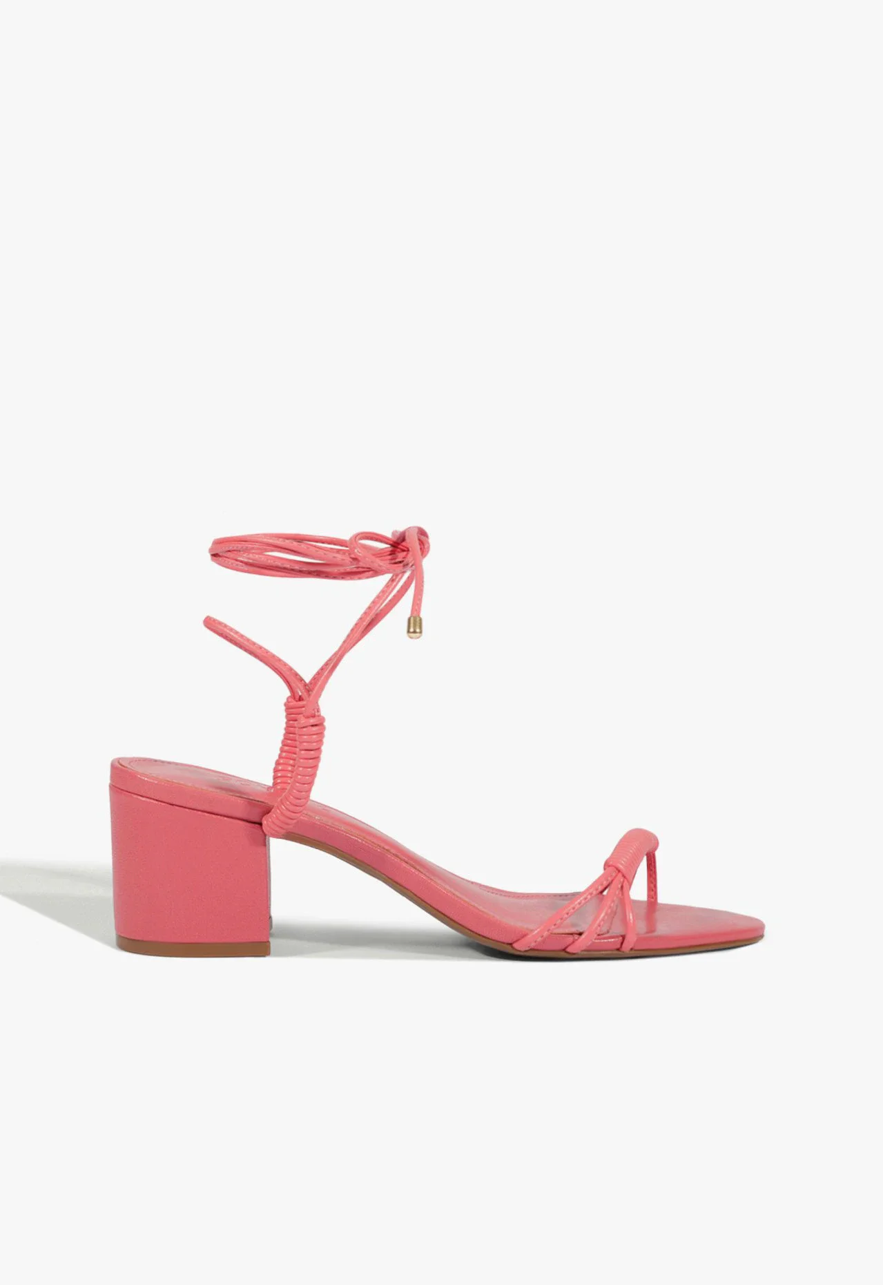 Sandália Salto Bloco Amarração Pink