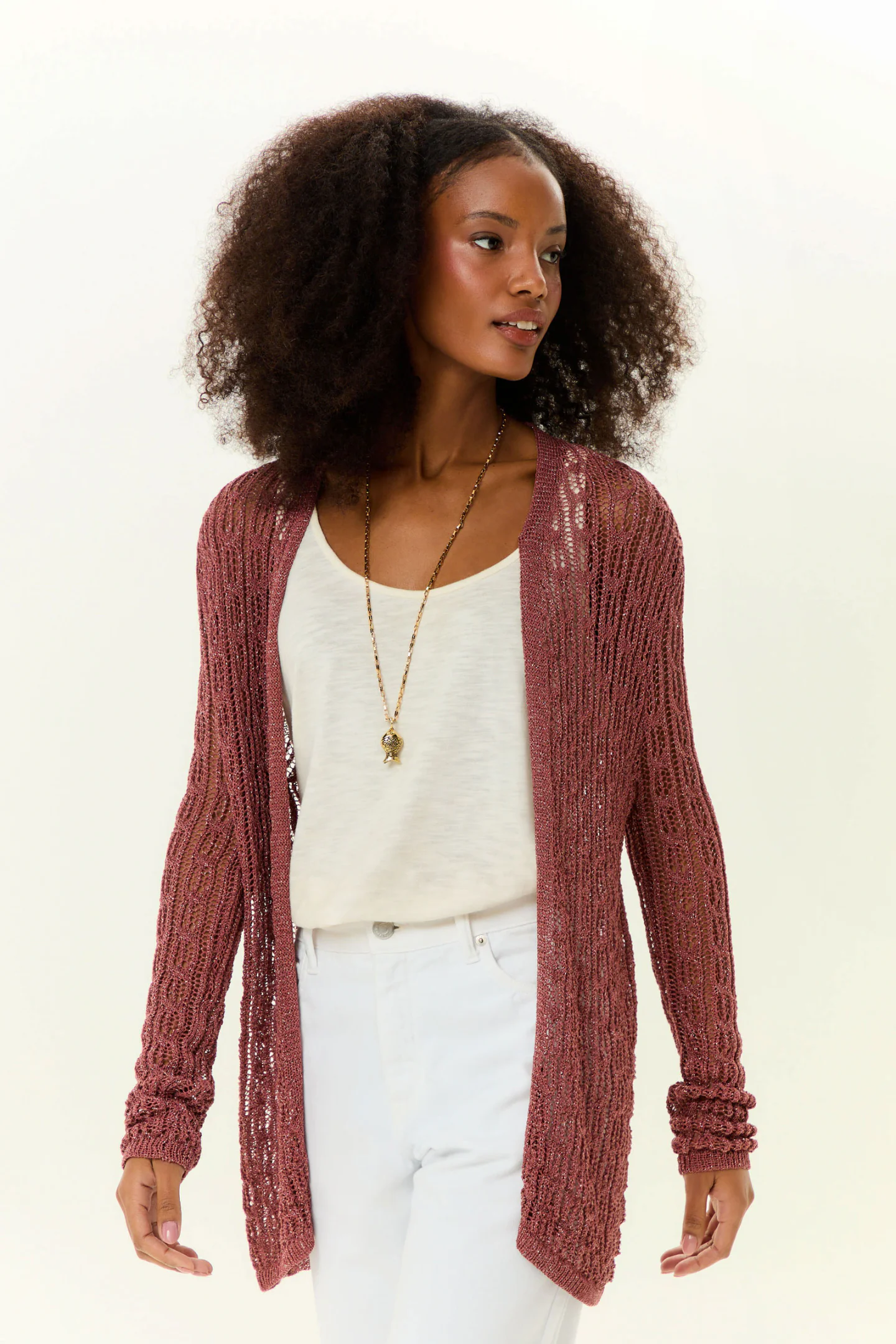 Cardigan Tricot Ponto Rendado Brilhos