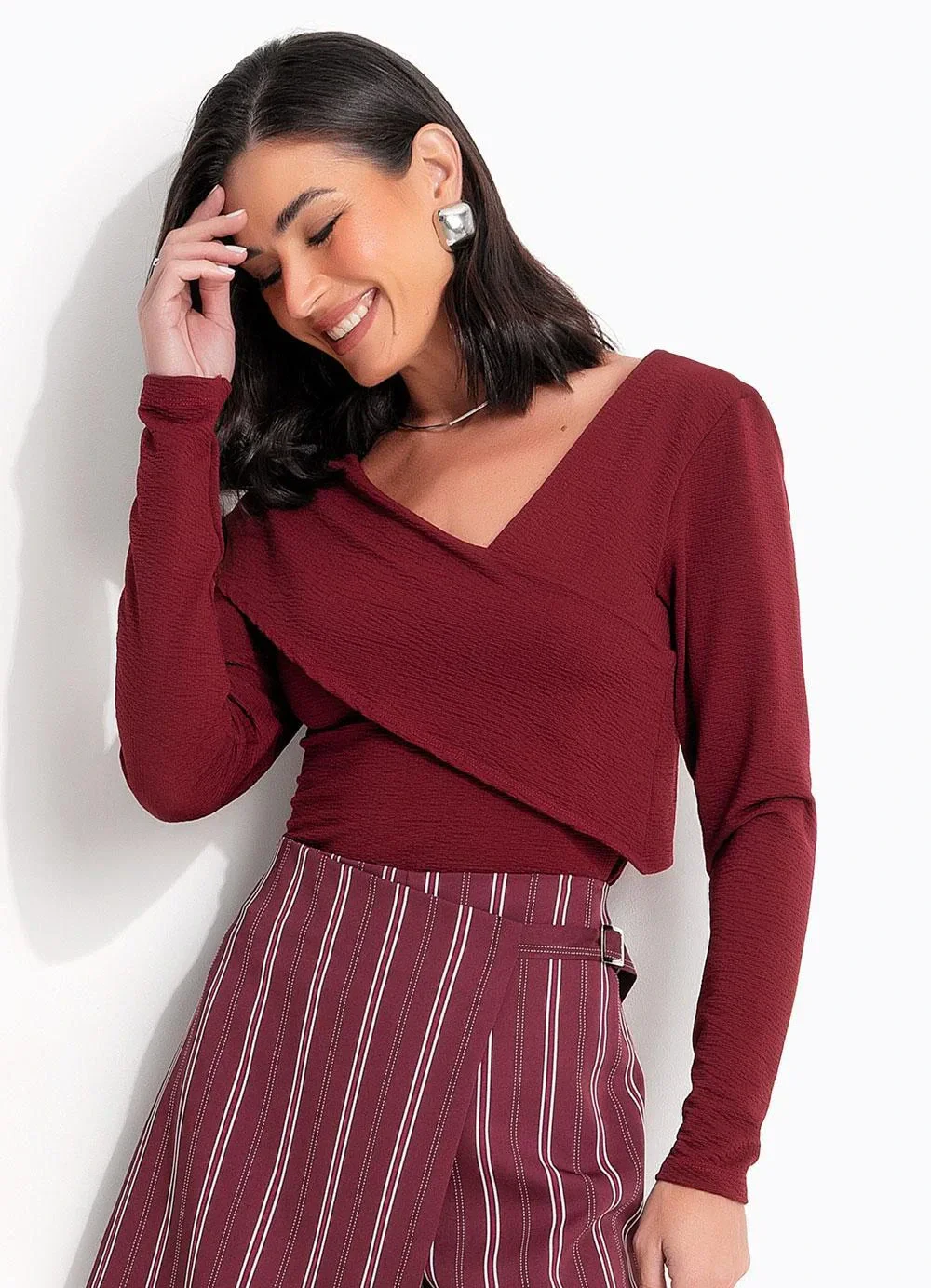 Quintess - Blusa Bordô em Malha Texturizada