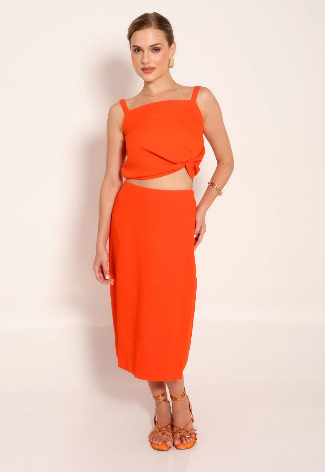 Saia de Linho e Viscose Amber Midi C/ Fenda Lateral