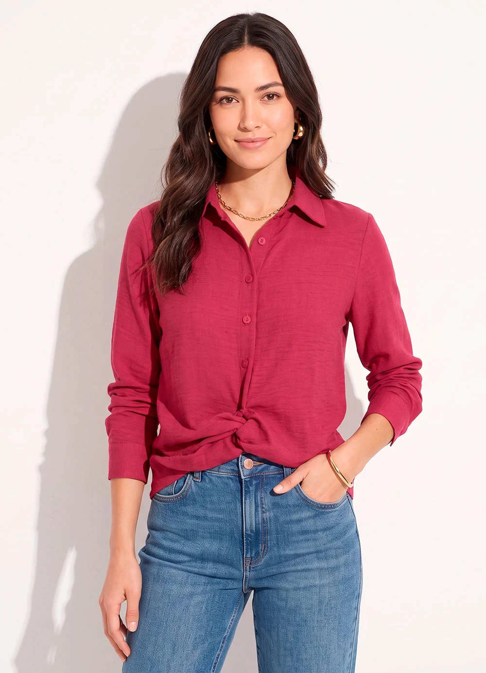 Quintess - Camisa Pink em Crepe Plano
