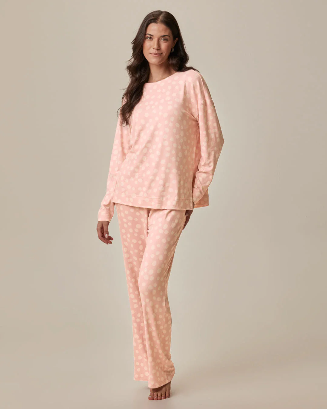 Pijama Longo Feminino Blusa Fenda Lateral Em Tricô