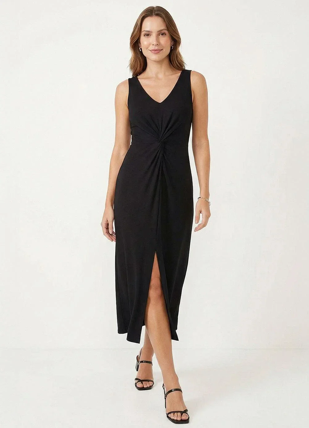 Marialícia - Vestido Midi Detalhe Torcido Feminino Preto