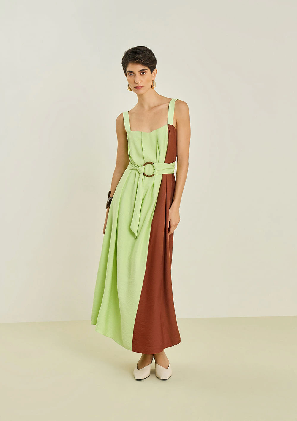 Vestido Maria.Valentina Solto Decote Reto Com Alça Longo Verde