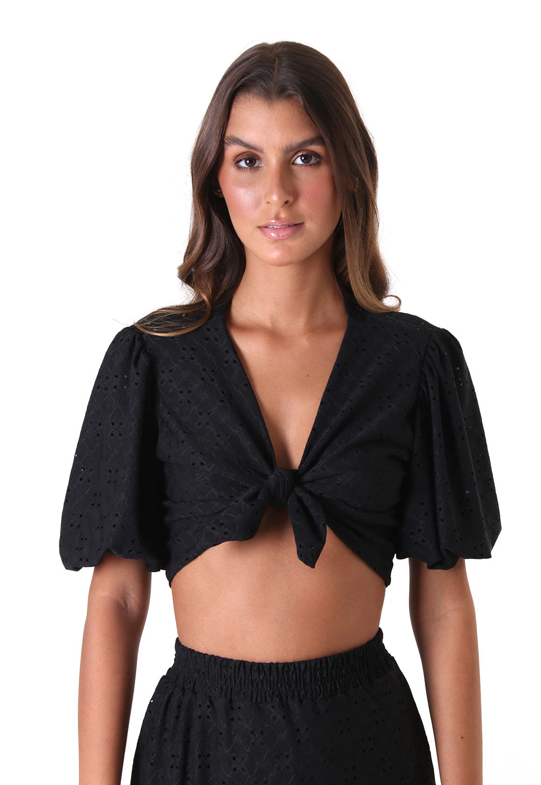 Cropped Laço Mangas Bufantes Laise