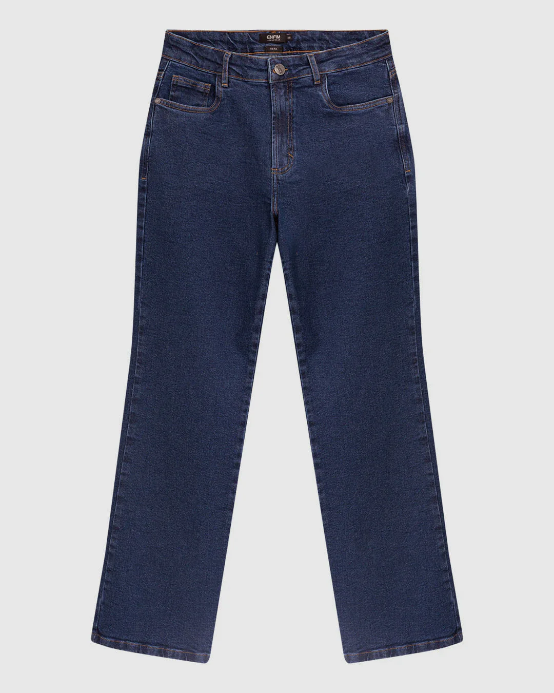 Calça Feminina Reta Cintura Alta Bolso Funcional Em Jeans Stretch - ENFIM