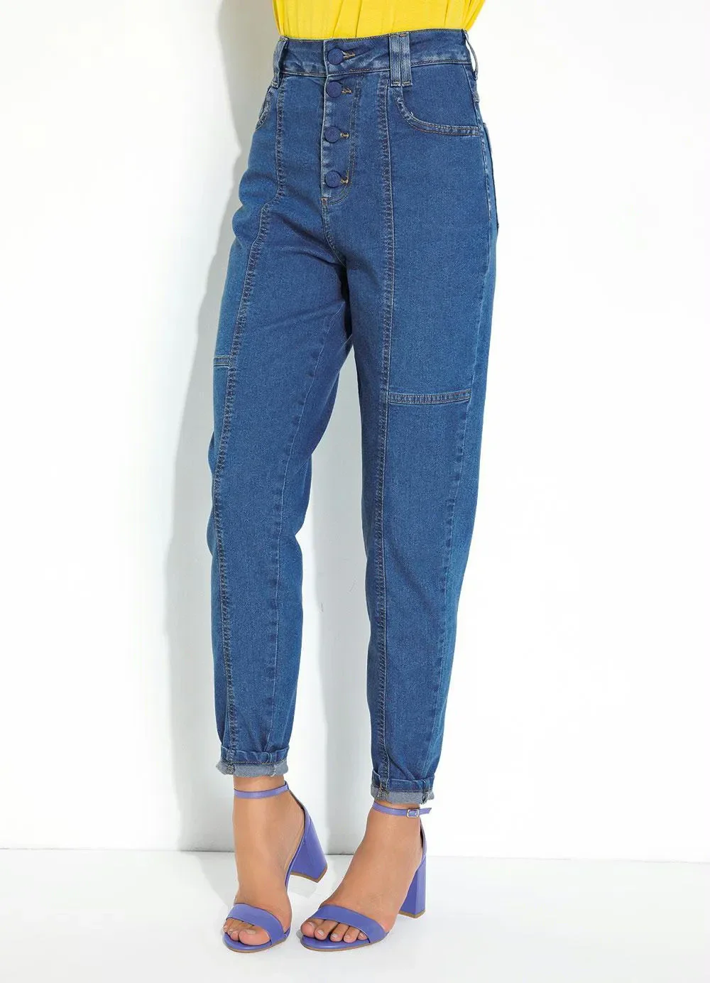 Sawary Jeans - Calça Jeans Mom Jeans com Botões Sawary
