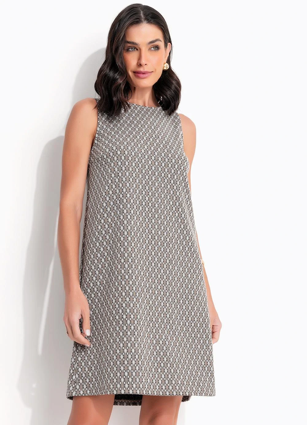 Quintess - Vestido Marrom em Malha Jacquard