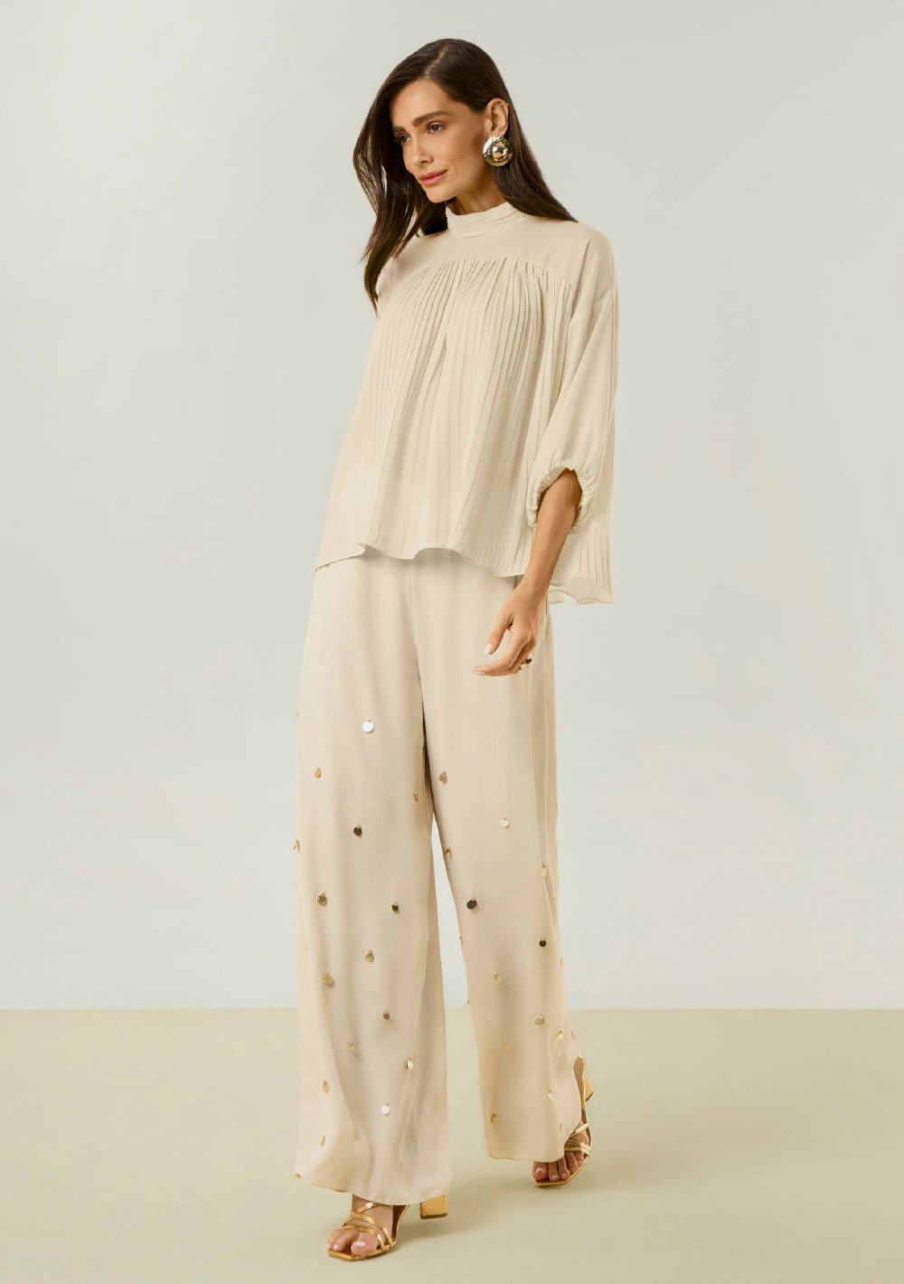 Calça Maria.Valentina Pantalona Alta Bege