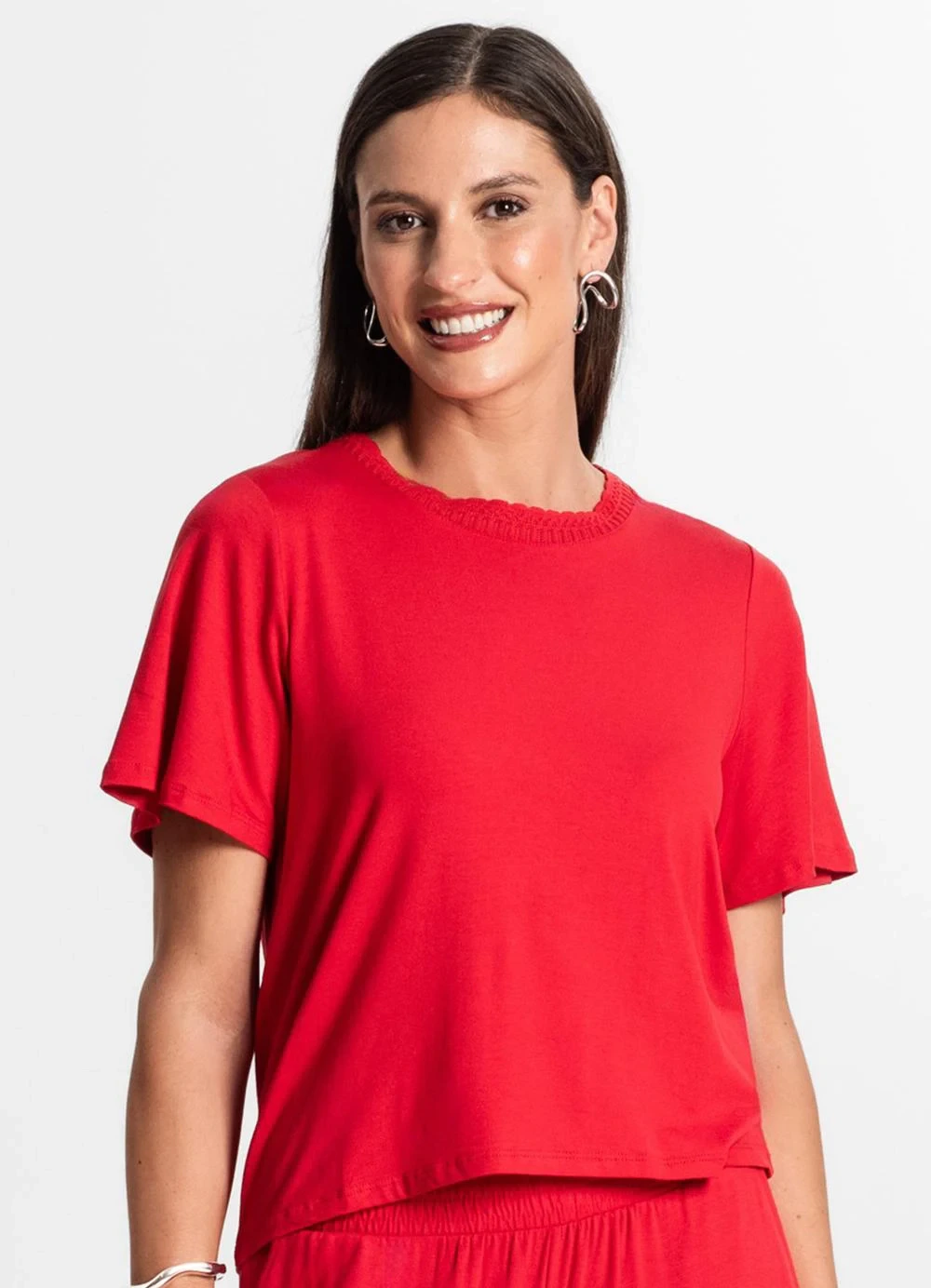Rovitex - Blusa Feminina Manga Curta Vermelho