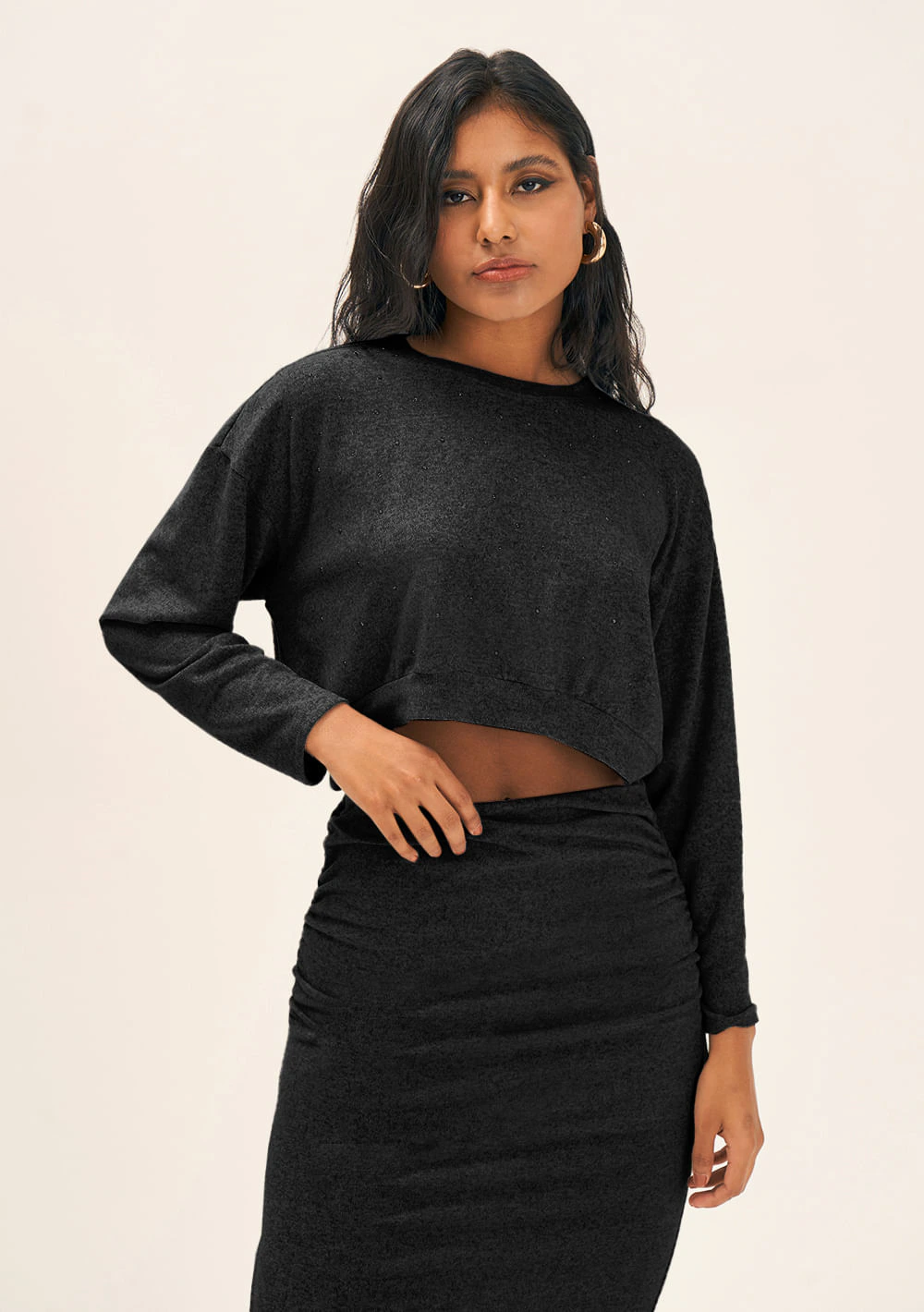 Blusa Zinco Decote Redondo Manga Longa Com Termocolante Preto
