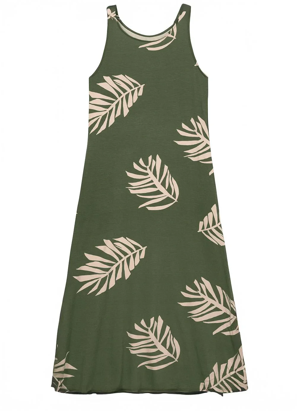 Malwee - Vestido Mídi Amplo Tropical Verde Militar