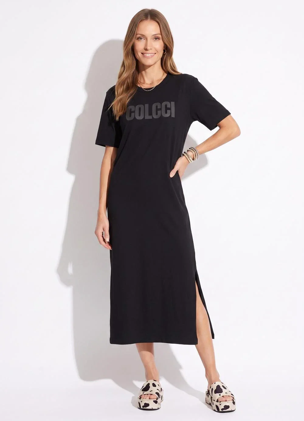Colcci - Vestido Midi em Algodão Preto