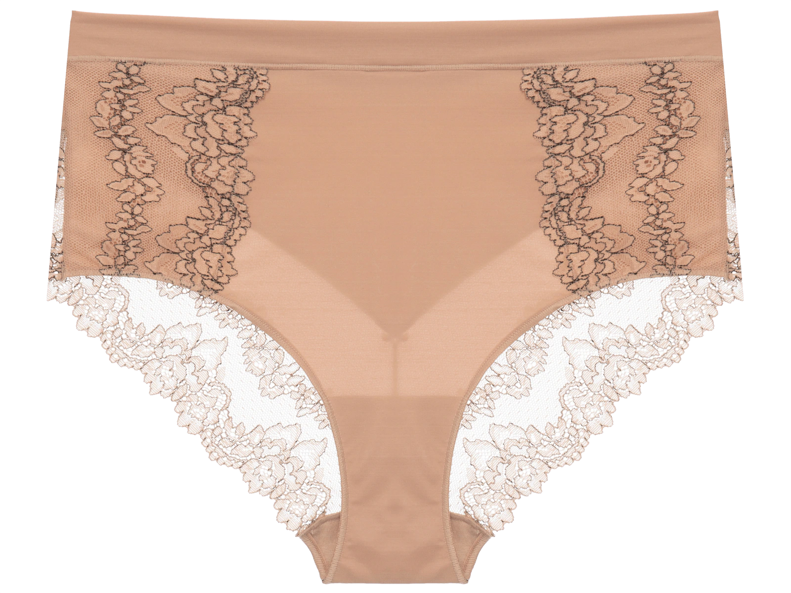 Calcinha Alta Microfibra Renda Signature Première Nude/Preto