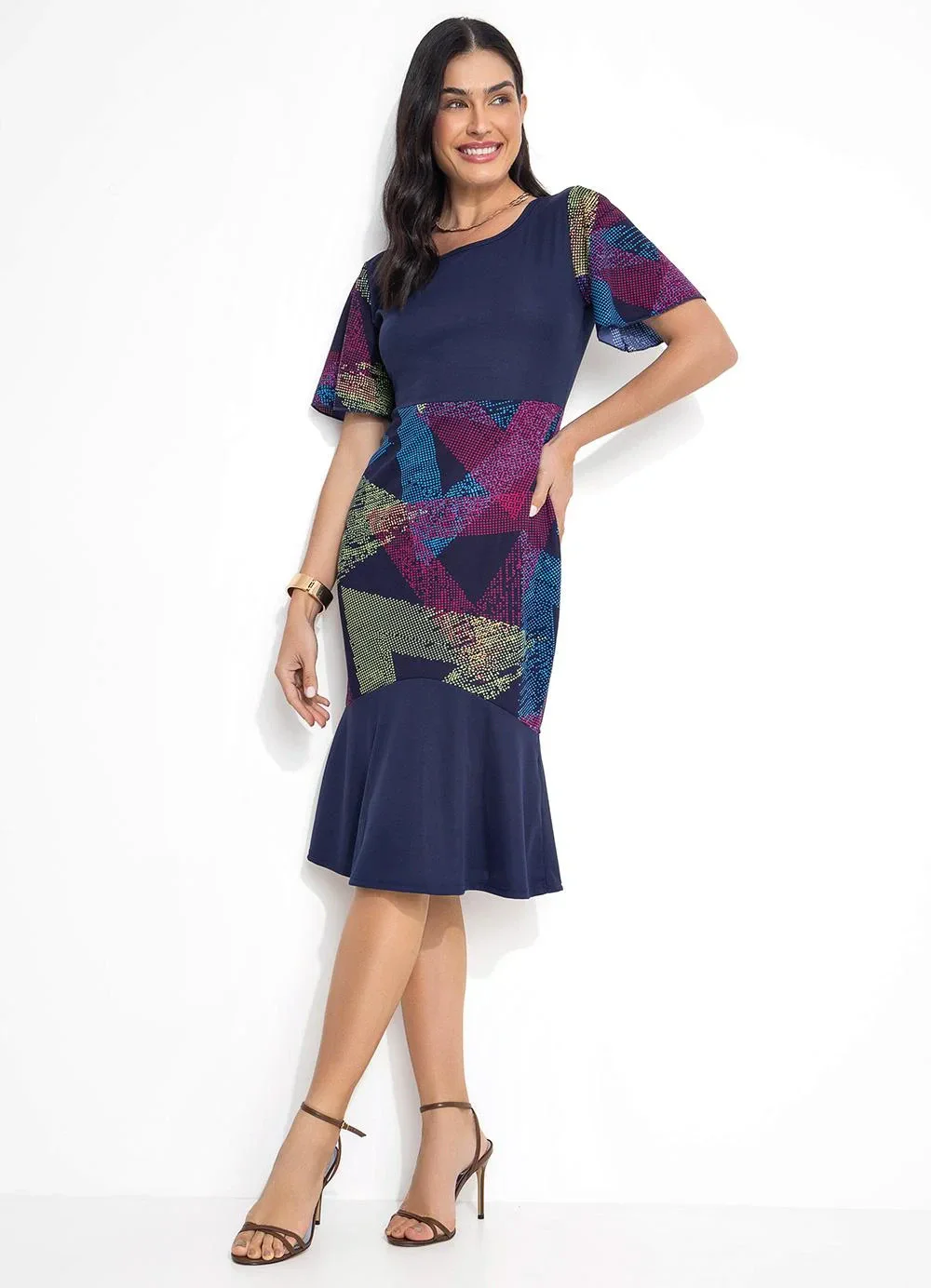 Rosalie - Vestido Geométrico Marinho