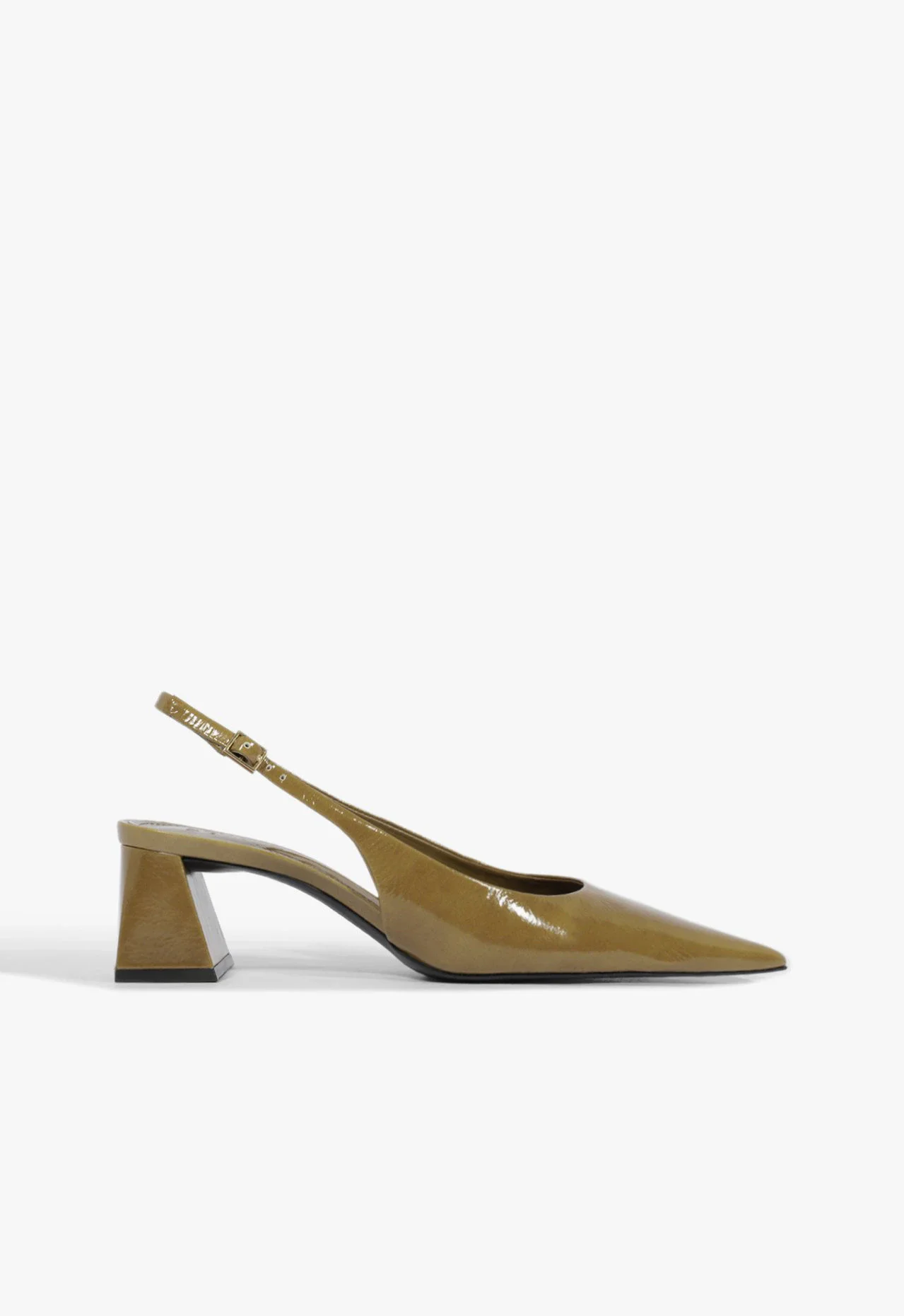 Scarpin Slingback Rhonda Mid Verniz Couro Verde Oliva