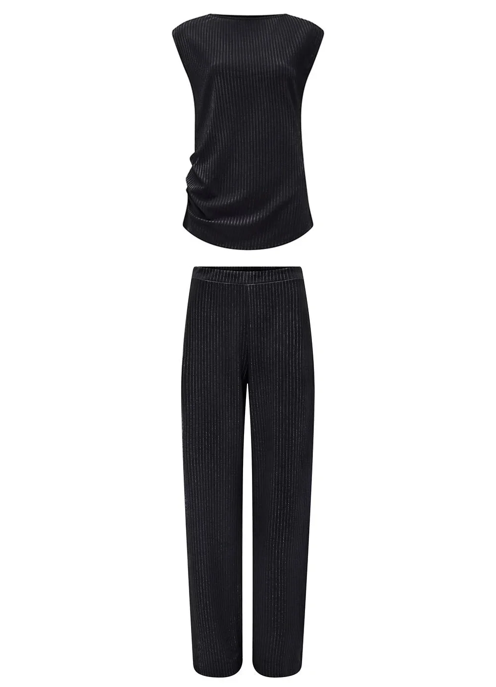 Lunender - Conjunto com Calça e Blusa Risca de Giz Preto