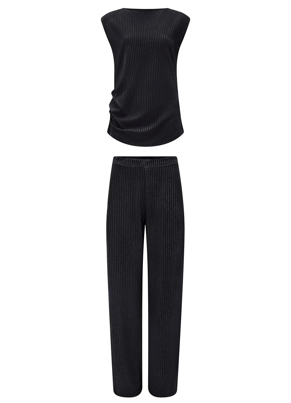 Lunender - Conjunto com Calça e Blusa Risca de Giz Preto