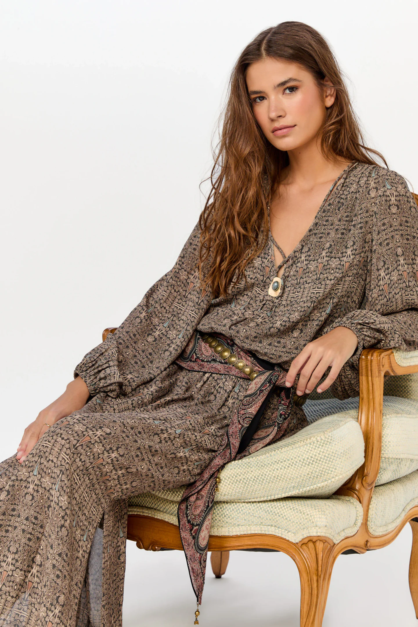 Vestido Midi Ggt Estampa Olive