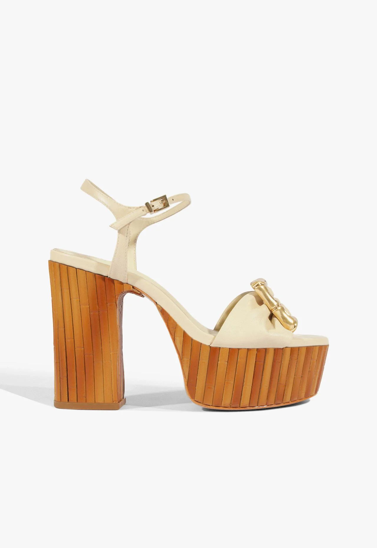 Sandália Plataforma Enola Bamboo Couro Off White