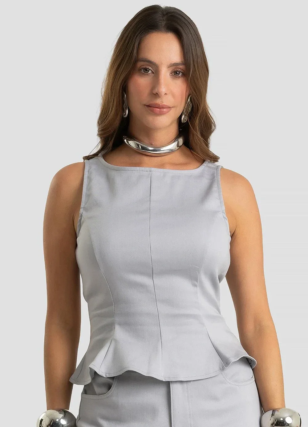 Dianna - Regata Feminina, Zíper Invisivel Lateral Cinza