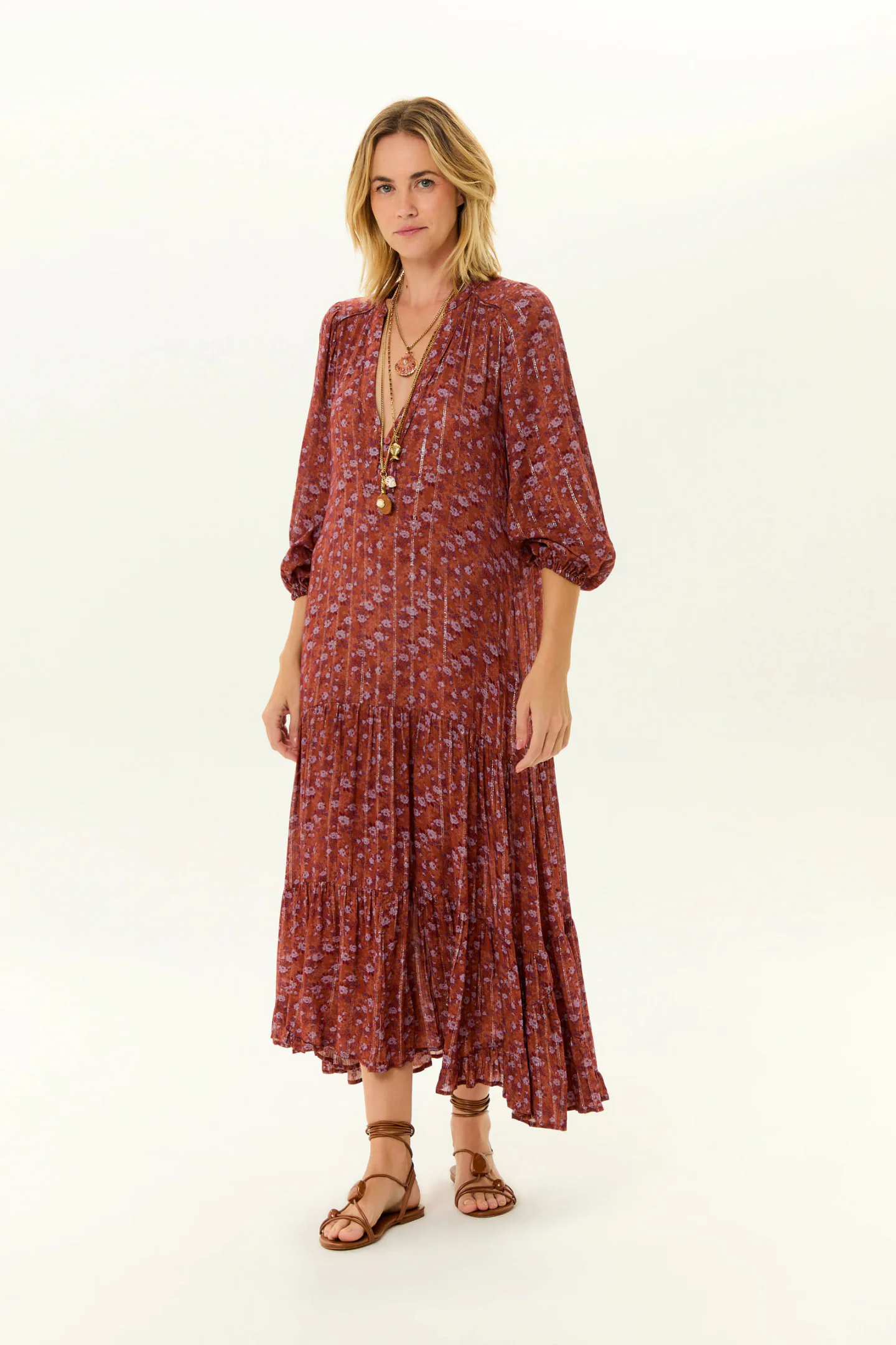 Vestido Midi Camadas Estampa Roses