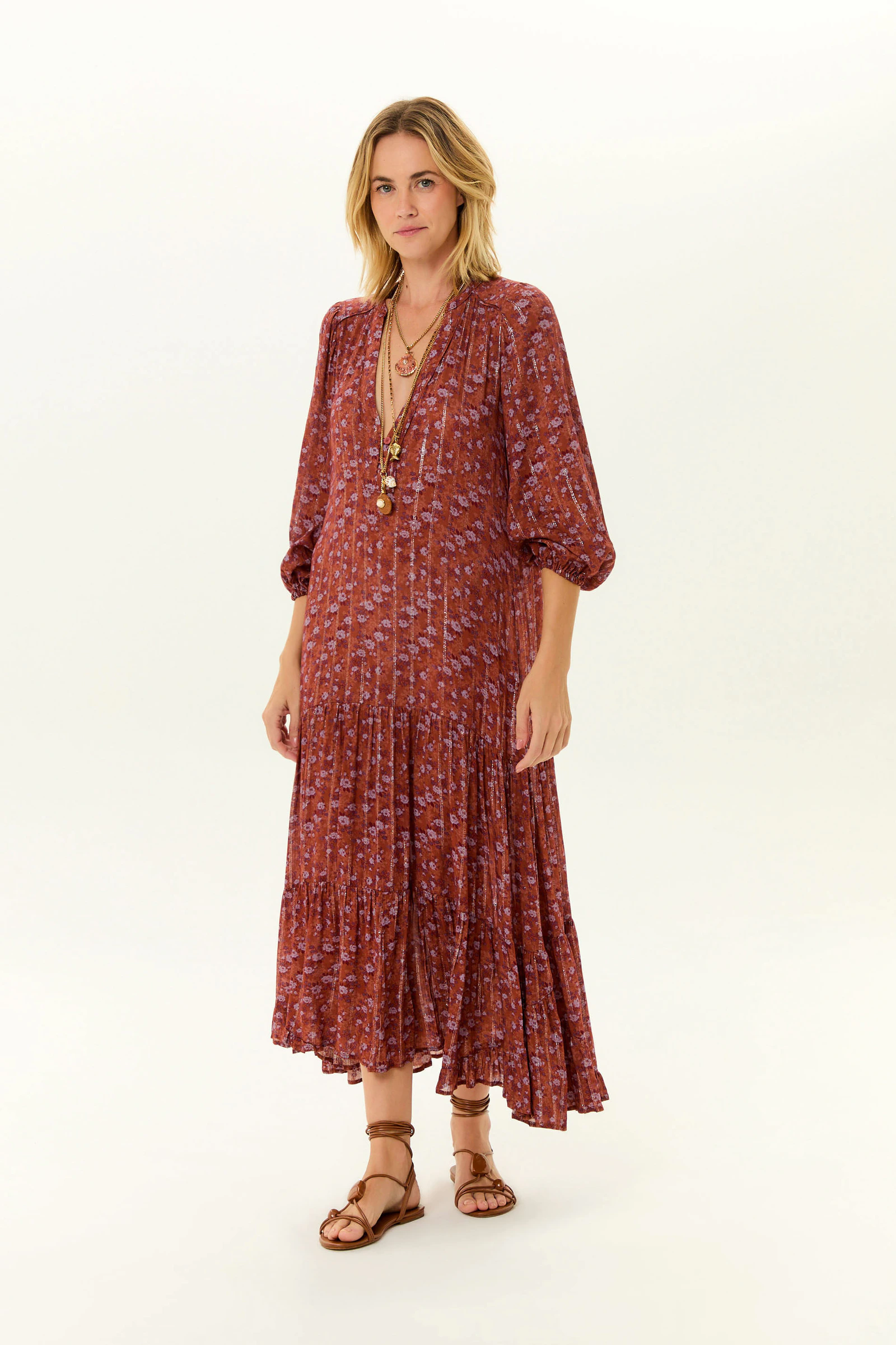 Vestido Midi Camadas Estampa Roses