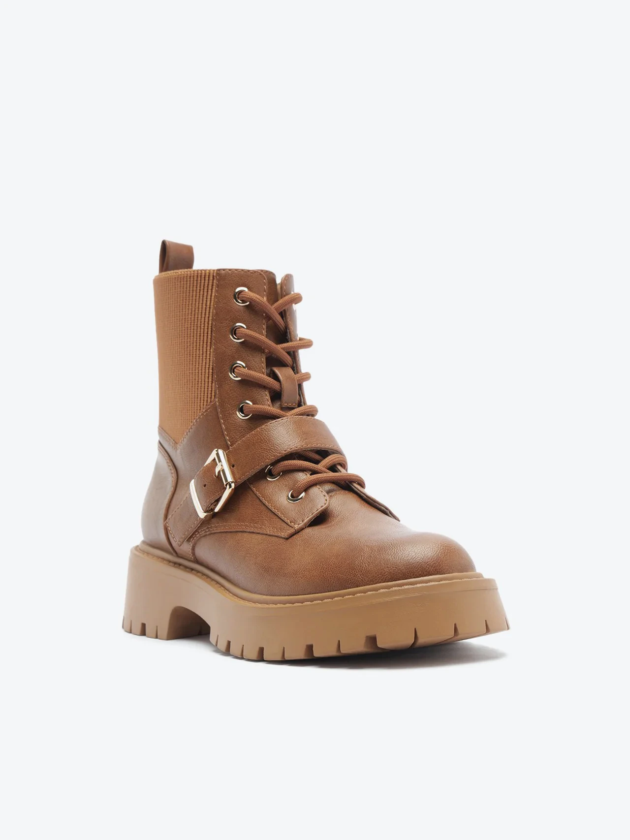 Bota Coturno Detalhes Metal Marrom Caramelo