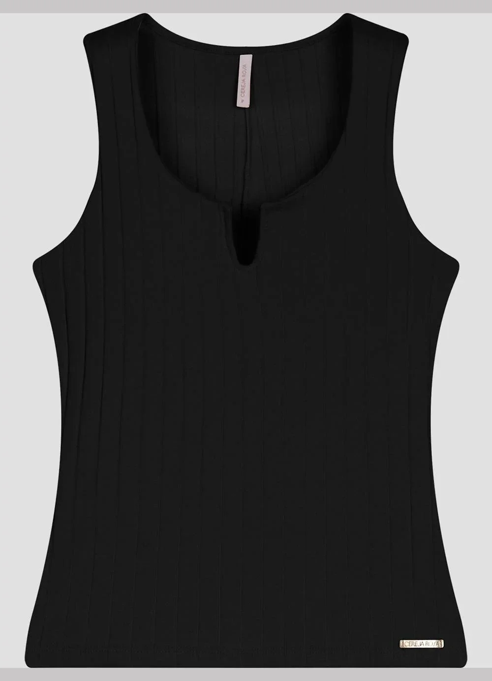 Cereja Rosa - Blusa Regata Feminina em Cotton Canelado Preto