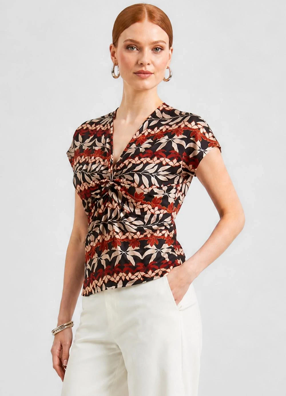 Rovitex - Blusa Feminina Estampada Decote Nó Preto