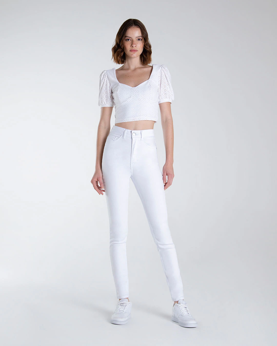 Calça Feminina Skinny Cintura Alta Em Sarja Com Elastano - ENFIM