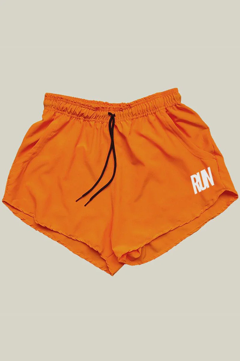 Shorts Corrida Feminino Laranja Neon Elastano Premium WSS Brasil
