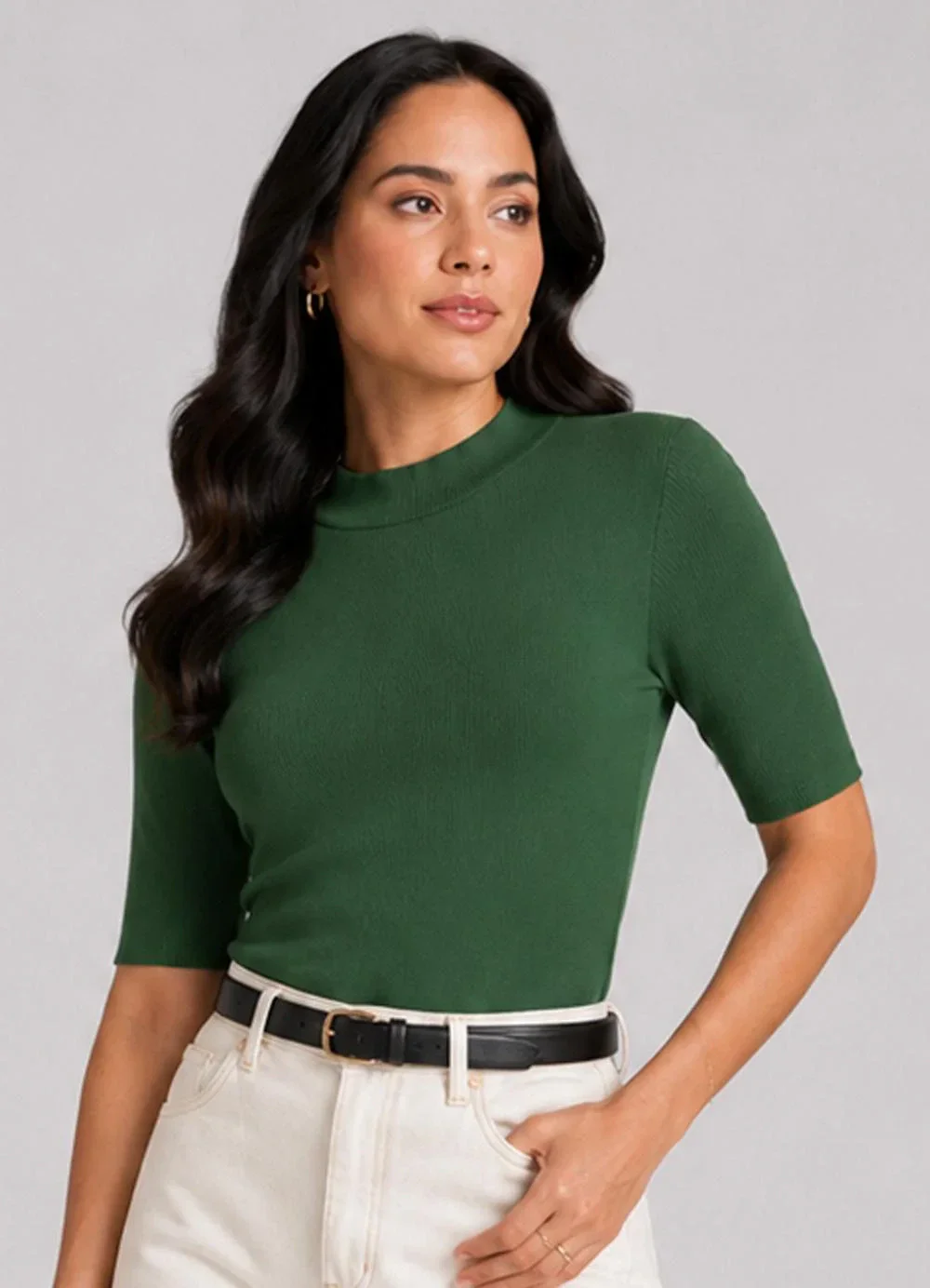 Infinita Cor - Blusa Feminina Ribana Gola em Molde Verde
