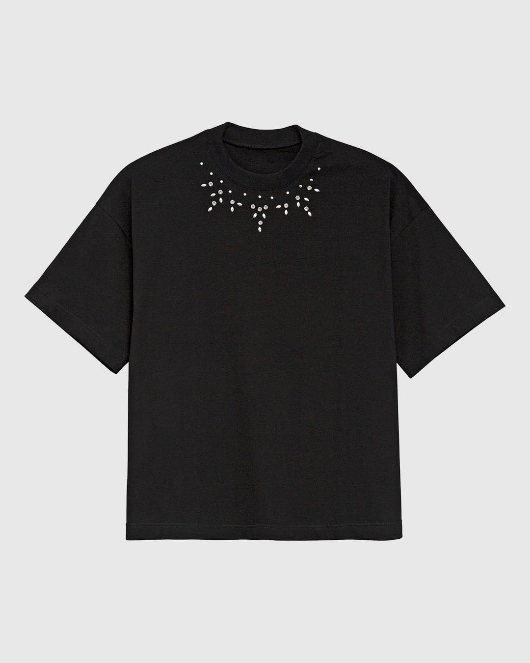 Camiseta Ampla Feminina Aplique Pedras Com Rebites Em Algodão - ENFIM