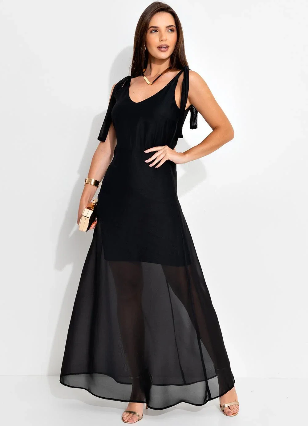 Quintess - Vestido Preto em Chiffon