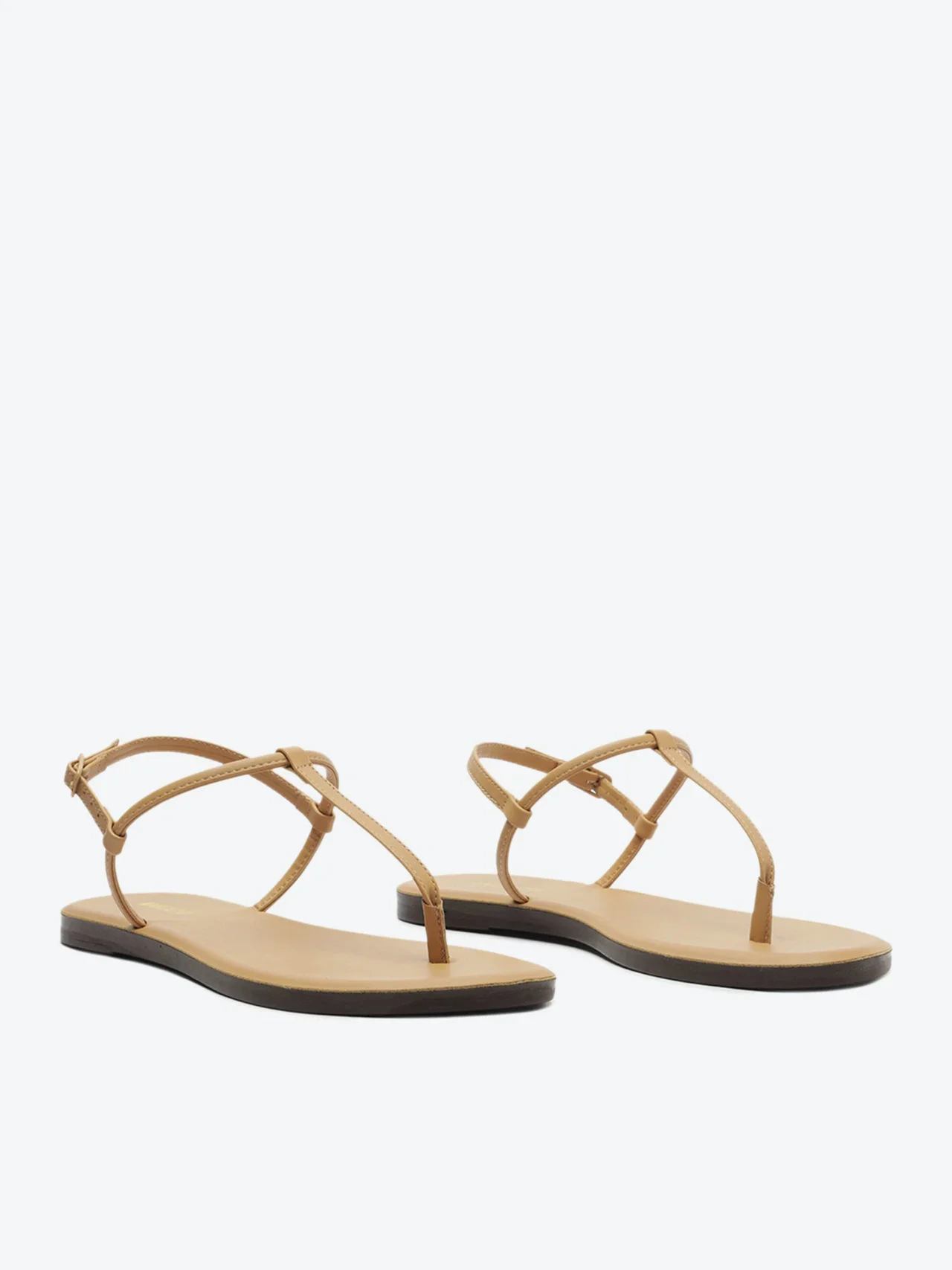 Sandália Rasteira Slim Monocolor Bege Palha