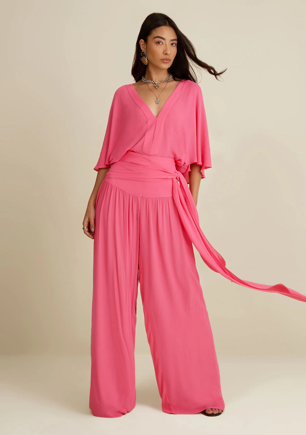 Calça Morena Rosa Pantalona Alta Rosa